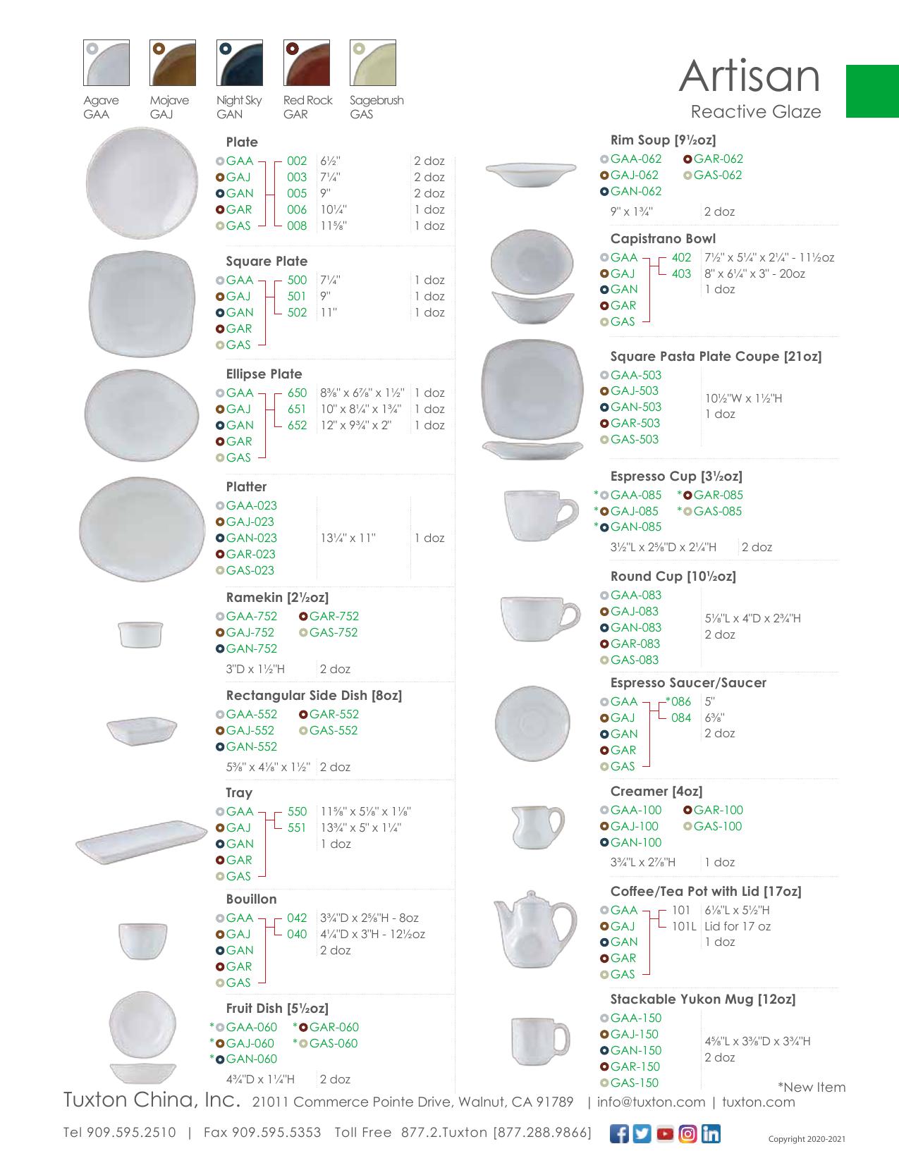 Artisan — product & SKU sheet
