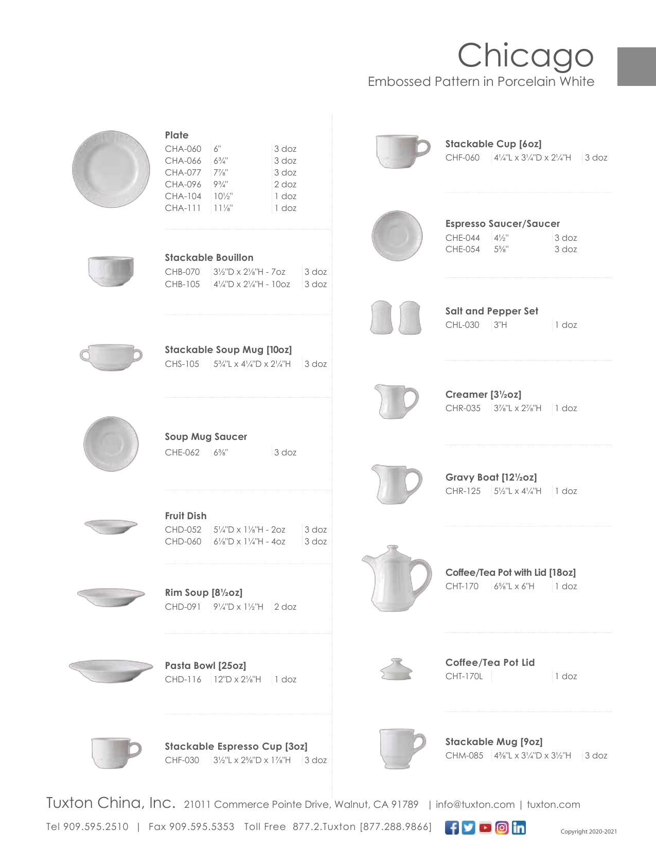 Chicago — product & SKU sheet