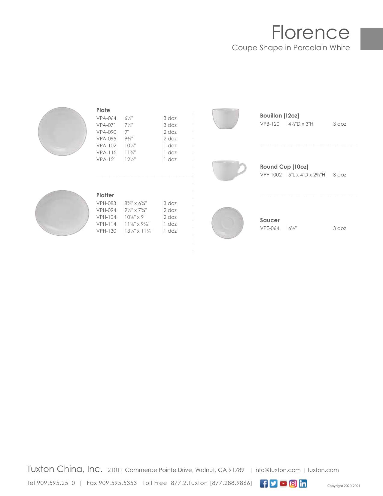 Florence — product & SKU sheet