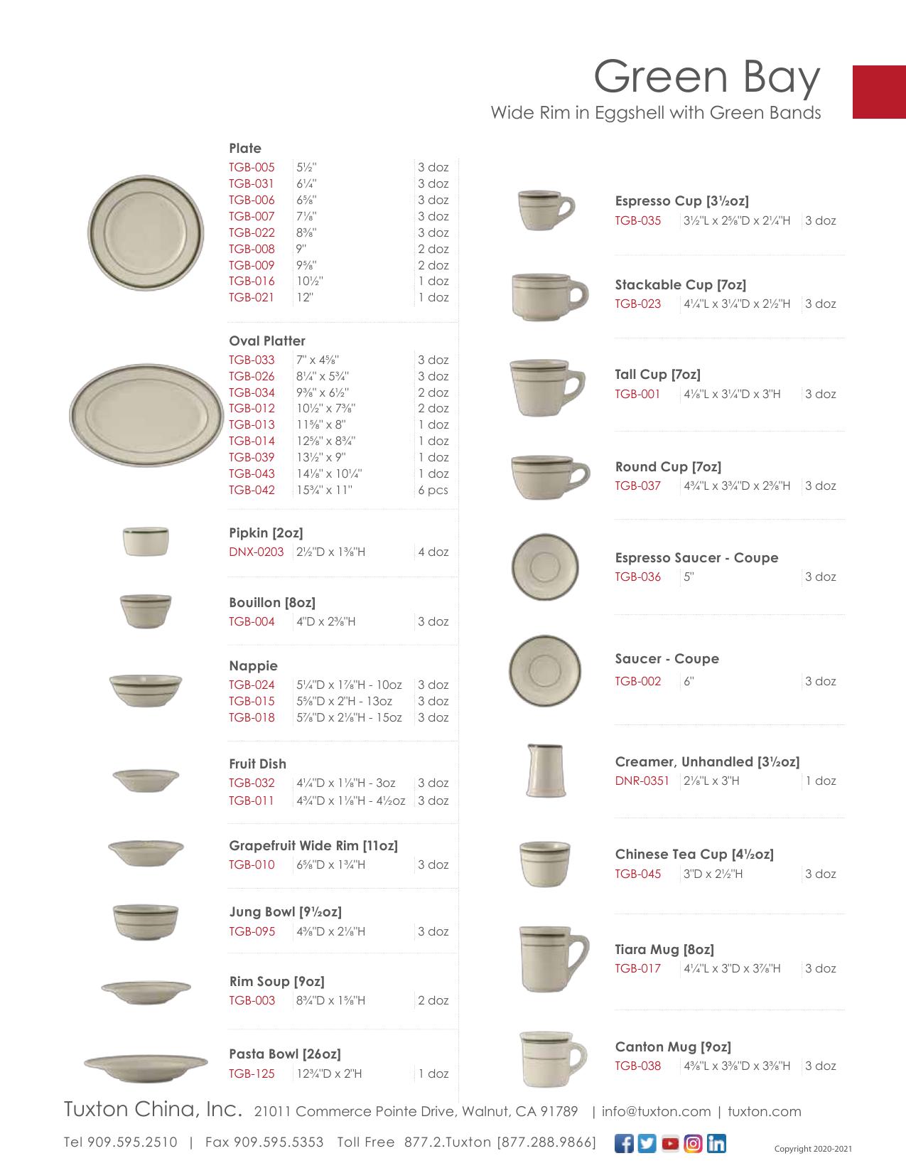 Green Bay — product & SKU sheet