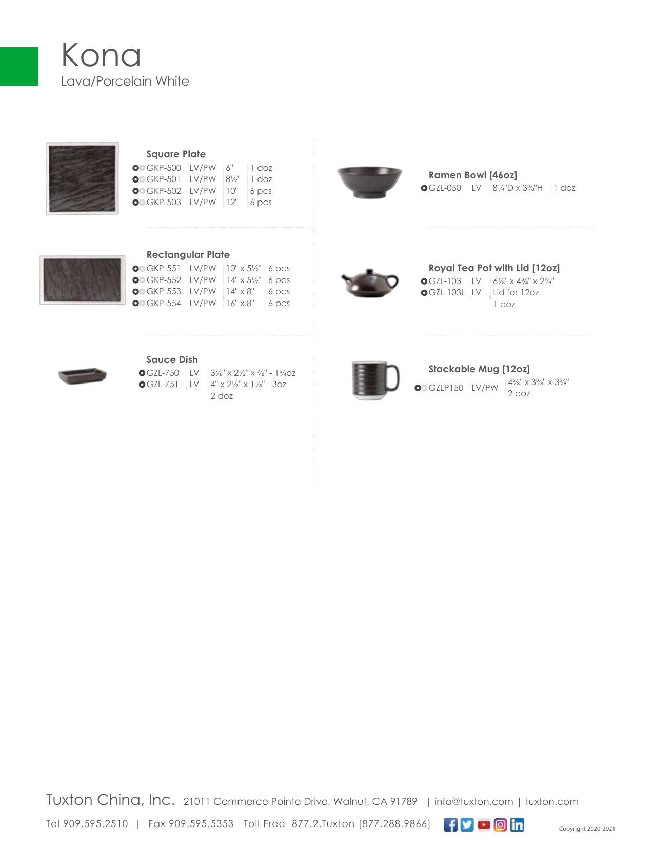 Kona / Tiki Mug — product & SKU sheet