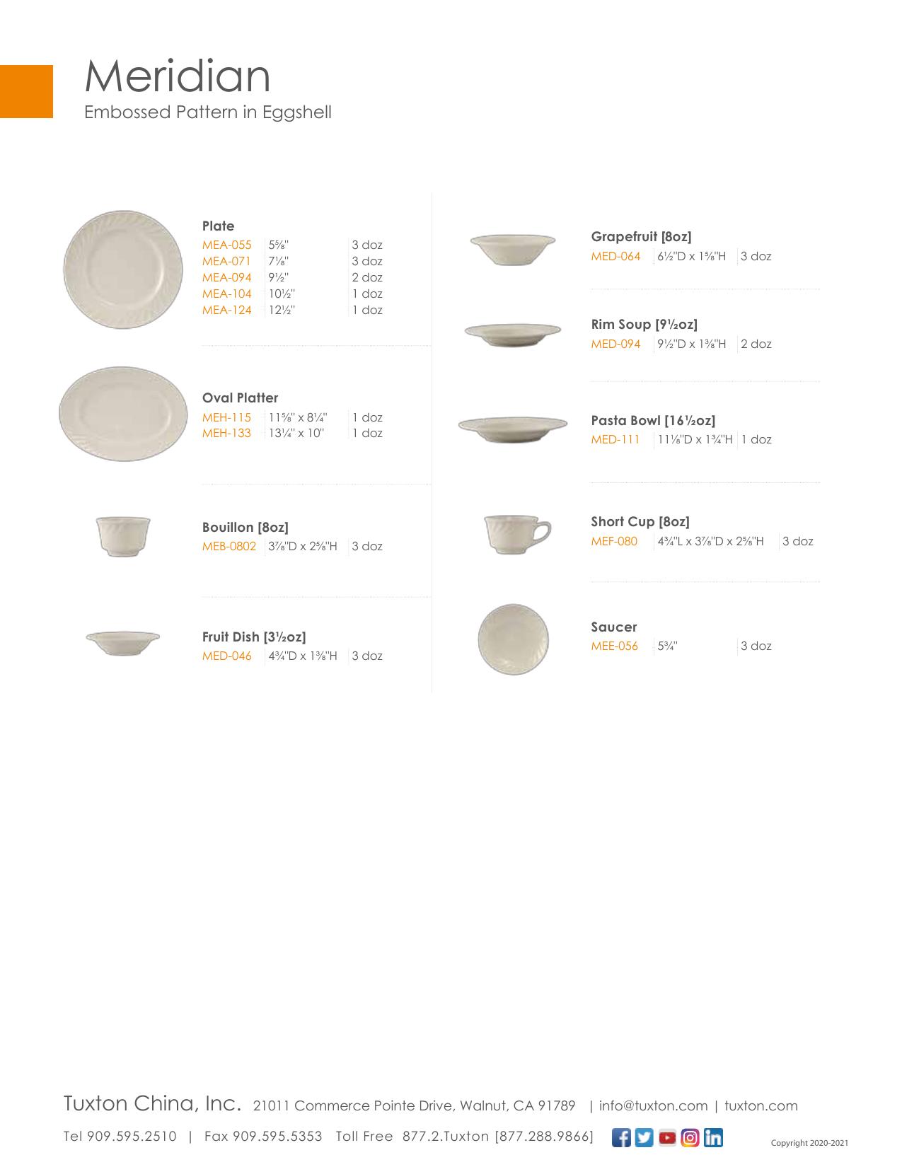 Meridian — product & SKU sheet