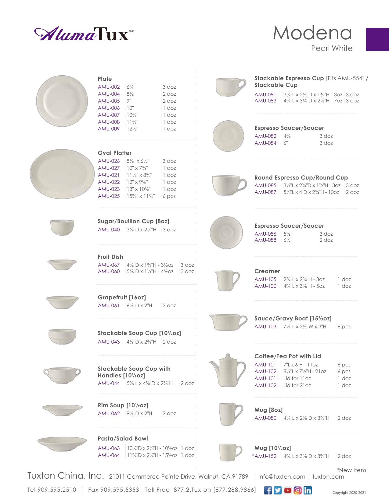 Modena — product & SKU sheet