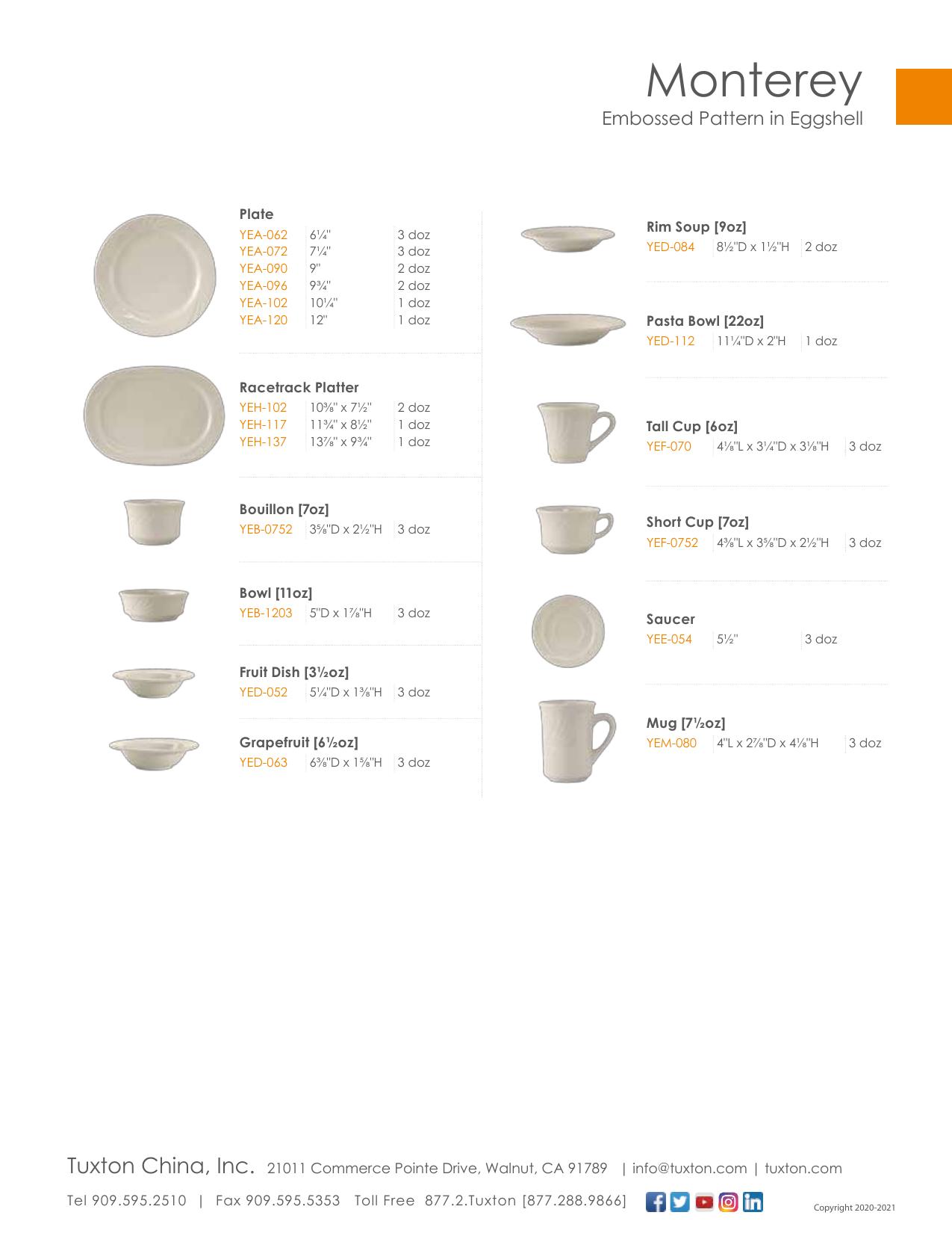 Monterey — product & SKU sheet