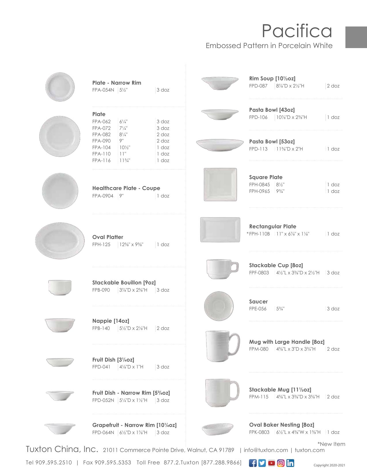Pacifica — product & SKU sheet