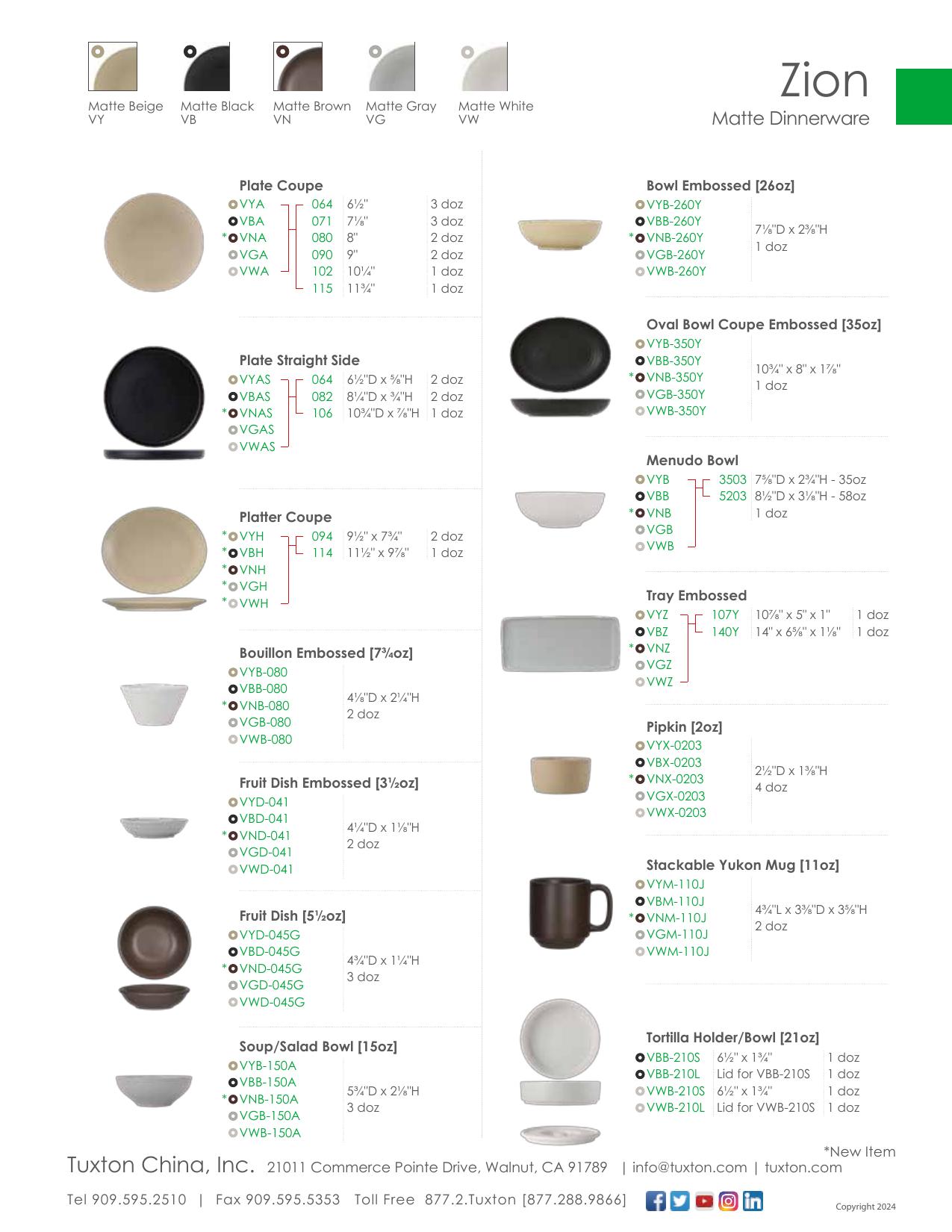 Zion — product & SKU sheet